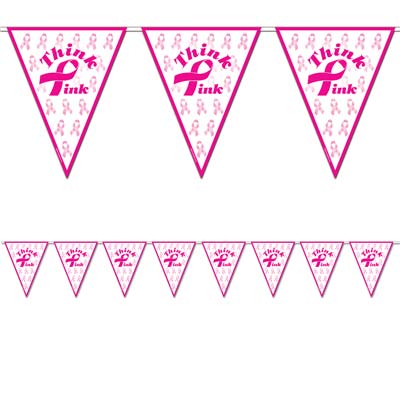 Pink Ribbon Pennant Banner 10" x 12' (Each)