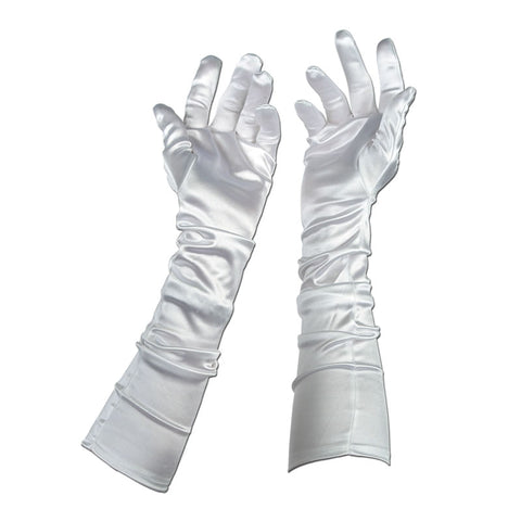 White Long Satin Elastic Gloves 18.5" (Pair)