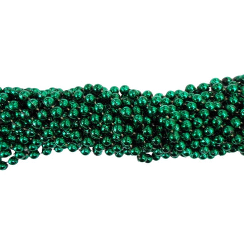 33" 7.5mm Round Metallic Green Mardi Gras Beads