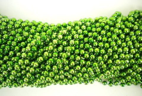 33" Round Metallic Lime Green Mardi Gras Beads - Case (60 Dozen)