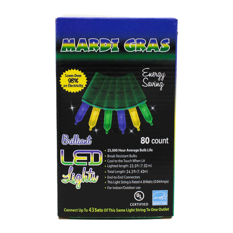 Purple, Green and Gold LED Mardi Gras Lights - 80 Lights, 21' (Each)