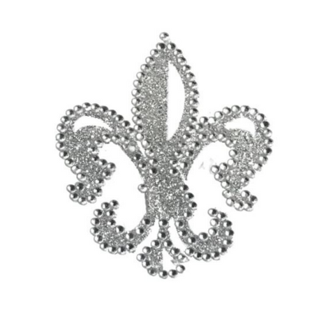Silver Fleur de Lis Jewelry Glitter Sticker 2" x 2" (Each)