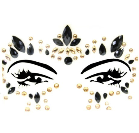 Black & Gold Crystal Stick On Face Jewels (Each) – Mardi Gras Spot