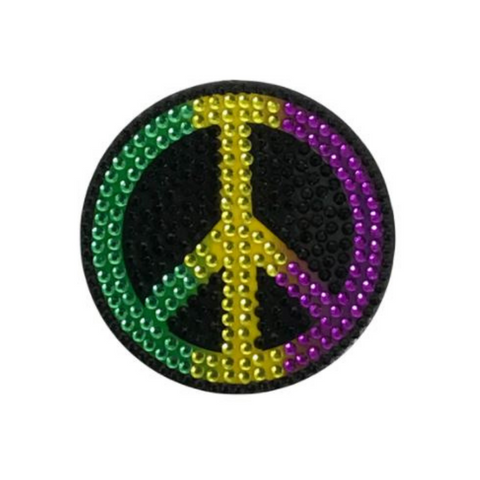 Purple, Green and Yellow Peace Sign Glitter Sticker (Each)