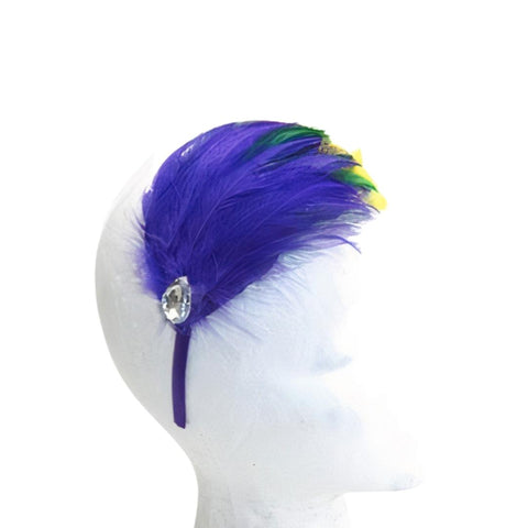 Mardi Gras Feather with Crystals Headband (Each)