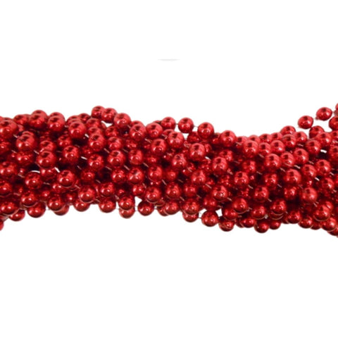 48" 10mm Round Metallic Red Mardi Gras Beads