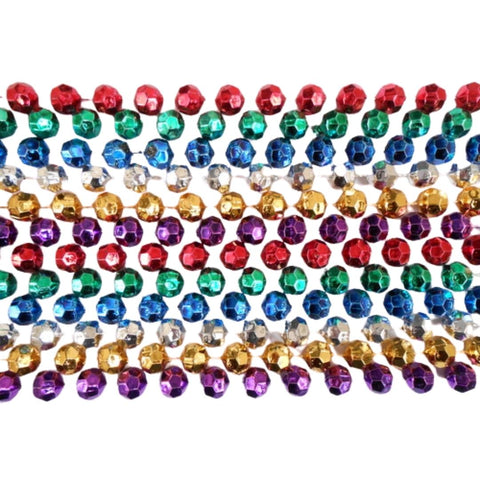 60" 12mm Cut Metallic 6 Color Mardi Gras Beads