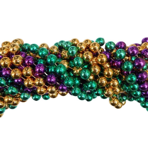 60" 14mm Round Metallic Purple, Gold and Green Mardi Gras Beads