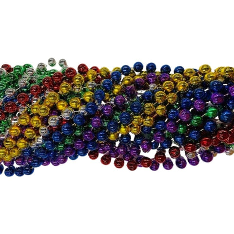 48" 18mm Round Metallic 6 Color Mardi Gras Beads - Case (5 Dozen)