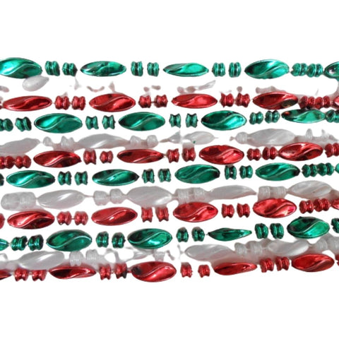 48" Swirl Multi Red, Green and Pearl White Mardi Gras Beads - Case (25 Dozen)