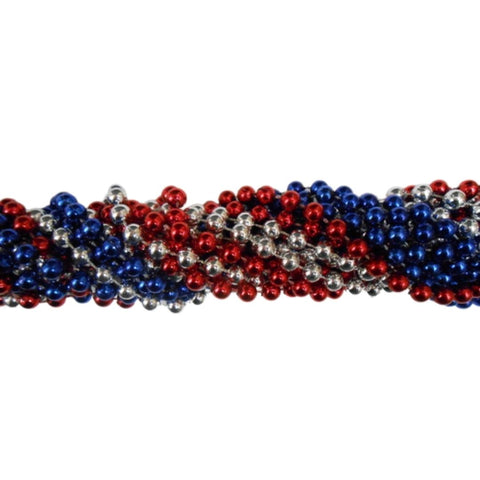 48" 8mm Round Metallic Red Blue and Silver Mardi Gras Beads