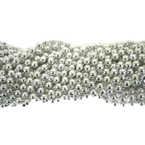 48 inch 8mm Metallic Silver Mardi Gras Beads (25 Dozen)