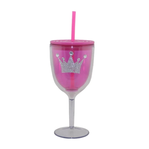 Crown Rhinestone Wine Tumbler with Lid and Straw (Each)