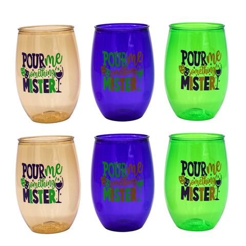 16oz "Pour Me Something Mister/Sister" Stemless Wine Glass - Assorted Colors (Pack of 6)