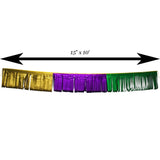 Purple, Green and Gold Mardi Gras Metallic Fringe 15" x 10'