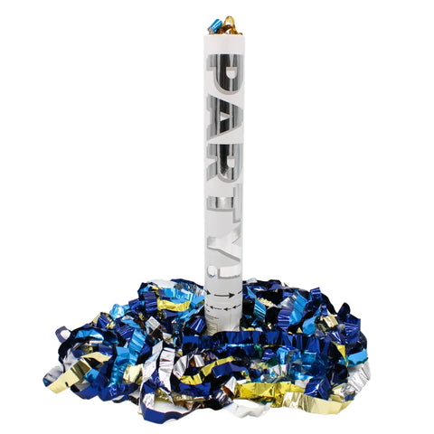 Blue, Gold, and Silver Metallic Celebration Confetti Cannon 16" (Each)