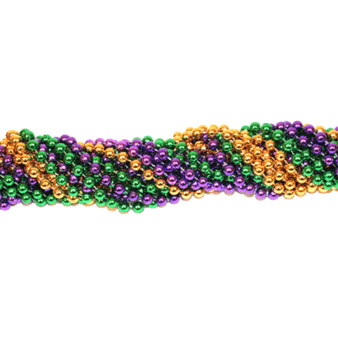 48" 8mm Round Metallic Purple, Gold and Green Mardi Gras Beads