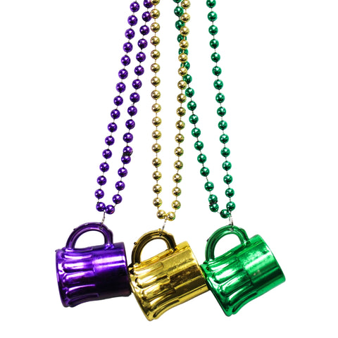 33" Purple, Green and Gold Assorted Beer Mug Necklace (Each)