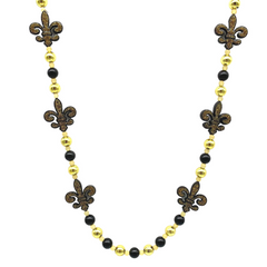 40" Black and Gold Glitter Fleur de Lis on Black and Gold Necklace (Each)