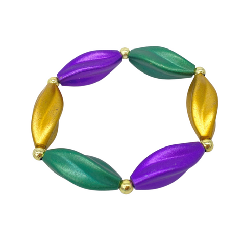 7" Swirl Purple, Green and Gold Mardi Gras Bracelet (Each)