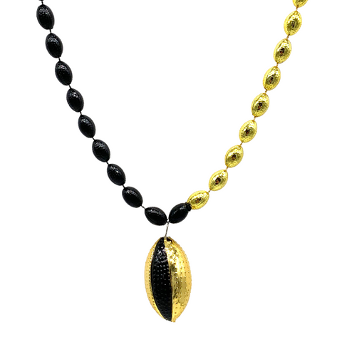 33" Black and Gold Sectioned Football Necklace with Football Pendant (Each)
