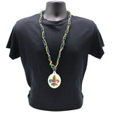 36" Fleur de Lis Glitter Medallion Mardi Gras Beads (Each)