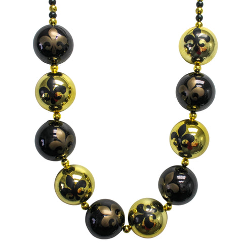48" 60mm Fleur de Lis Black and Gold Balls Necklace (Each)