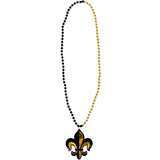 33" 7mm Black and Gold Necklace with Fleur de Lis Badge (Each)