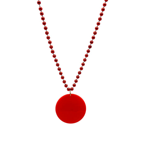33" 7mm Metallic Red Bead Necklace with 2.5" Red Disc (Each)