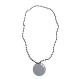 33" 7mm Metallic Silver Bead Necklace with 2.5" White Disc (Each)