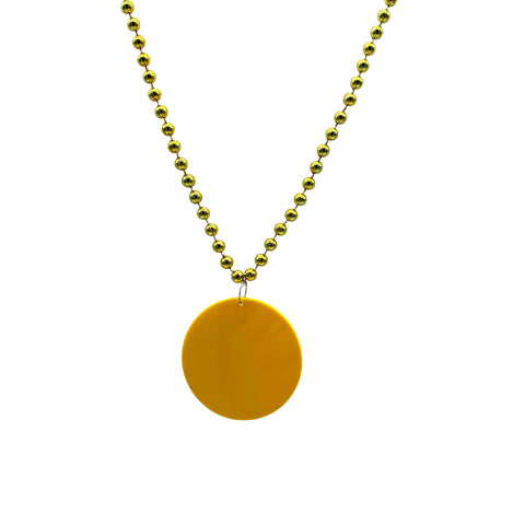 33" 7mm Metallic Gold Bead Necklace with 2.5" Yellow Disc (Each)