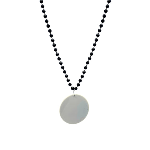 33" 7mm Black Bead Necklace with 2.5" White Disc (Each)
