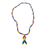 36" 8mm Rainbow Beads with Ribbon Medallion (Each)