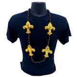 42" Necklace with Four 3.5" Black and Gold Fleur de Lis (Each)