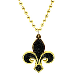 33" 10mm Black and Gold Fleur de Lis Necklace (Each)