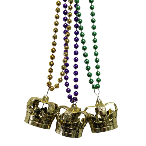 33" 7mm Purple, Green and Gold Mardi Gras Crown Necklace (Each)