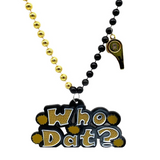 36" 10mm 4-Section Black and Gold Bead with Whistle and Who Dat Medallion (Each)