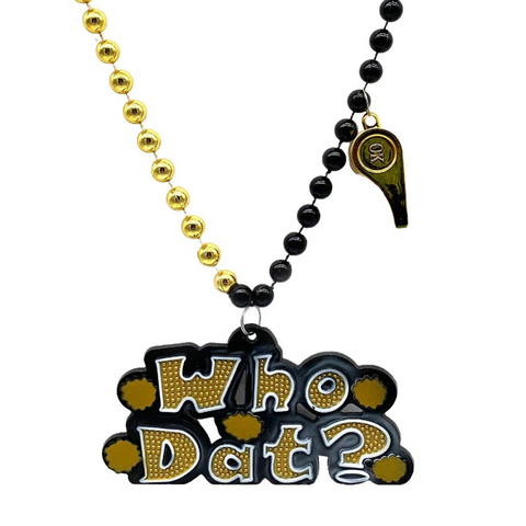 36" 10mm 4-Section Black and Gold Bead with Whistle and Who Dat Medallion (Each)