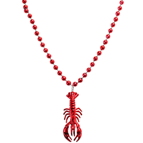 33" 7mm Metallic Red Bead with Crawfish/Lobster Medallion (Each)
