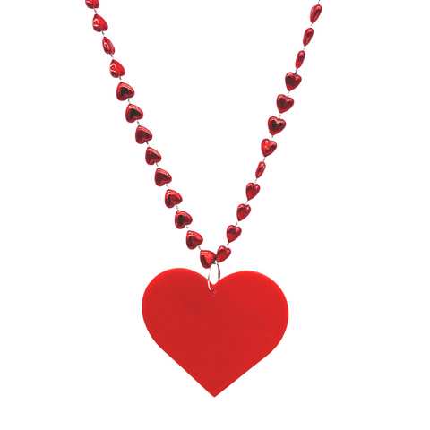 33" 8 x 9mm Opaque Red Heart Bead with Plastic Heart Medallion (Each)