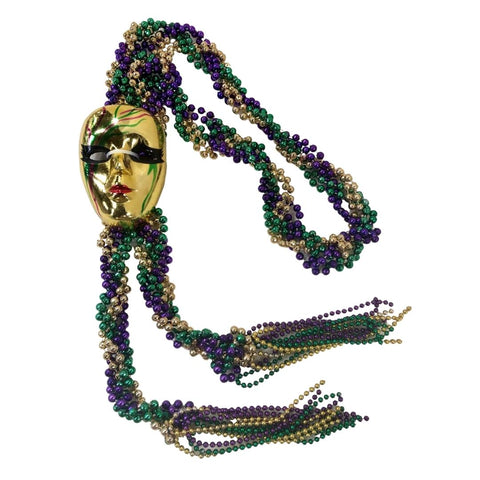 60" Purple, Green and Gold Braided Bead with Masks (Dozen)