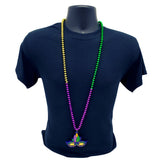 42" 10mm 3-Section MOT Purple, Green and Gold Beads with Mask Polymedallion (Each)