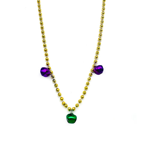 33" 7mm Gold Necklace with Purple & Green Jingle Bells (Each)