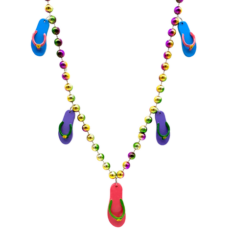 42" 12mm Flip Flops on Purple, Green and Gold Dyed Beads Necklace (Each)