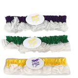 Assorted Purple, Green and Gold Garters with White Lace (Pack of 3)
