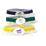 Assorted Purple, Green and Gold Garters with White Lace (Dozen)