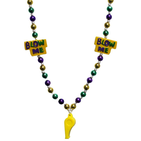 48" 12mm Metallic Purple, Green and Gold Beads with Whistle and Blow Me Necklace (Each)