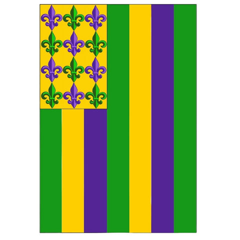Purple, Green and Gold Striped Garden Flag with Fleur De Lis (Each)