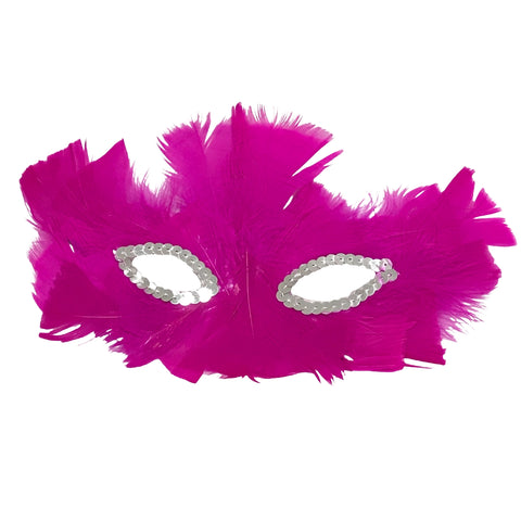 Hot Pink Feathers with Silver Sequins Around The Eyes (Each)
