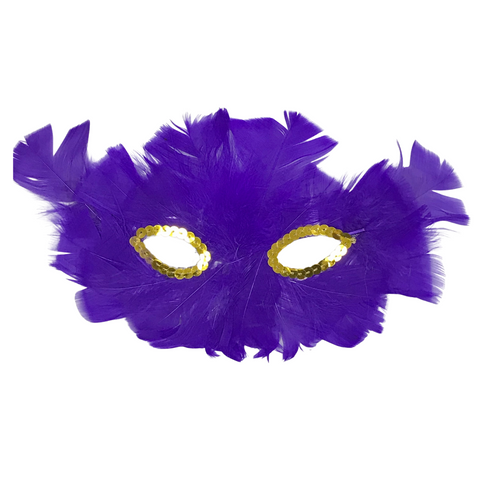 Purple Feathers with Gold Sequins Around The Eyes (Each)